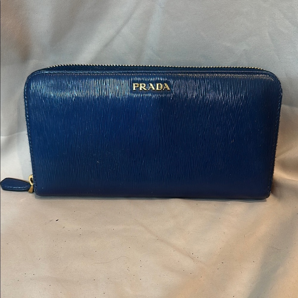 Prada Blue Zip-Around Wallet